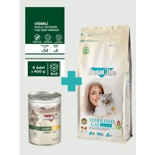 Bonacibo Sterilised Somonlu Kedi Maması 2 kg & Soslu Ciğerli Yaş Mama Seti (6X400 Gr)