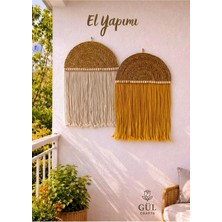 Bohem El Yapımı 2'li Set Hasır Duvar Dekoru - Ahşap Boncuklu Makrome Duvar Süsü - 35X55 cm