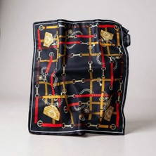Zincir Detaylı Ipek Görünümlü Lacivert Fular / Bandana / Eşarp - Modern ve Zarif Tasarım