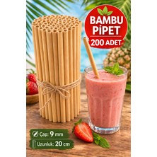 200 Adet Bambu Pipet 9mm x 20CM Kalın Smoothie Pipeti Doğal Çevre Dostu