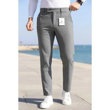 Modamesto Erkek Füme Slim Fit Likralı Yan Cep Bilek Boy Düz Kumaş Pantolon
