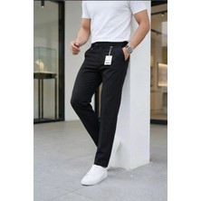 Modamesto Erkek Siyah Slim Fit Likralı Yan Cep Bilek Boy Düz Kumaş Pantolon