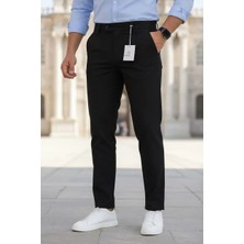 Ser Joven Erkek Siyah Slim Fit Likralı Yan Cep Bilek Boy Düz Kumaş Pantolon