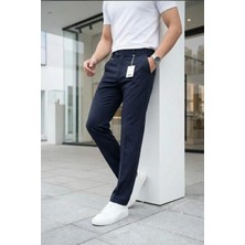 Ser Joven Erkek Lacivert Slim Fit Likralı Yan Cep Bilek Boy Düz Kumaş Pantolon