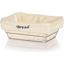 Biradlı Beyaz Bezli Dikdörtgen Ekmek Sepeti 22X16 cm | Krom Telli – Restoran & Kafe