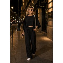 İbeeka Yeni Sezon Lacivert Renk Akışlı Bohem Alt Üst Takım - Siyah - M - ST01138-SİYAH-M