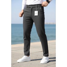 Modamesto Erkek Antrasit Slim Fit Likralı Yan Cep Bilek Boy Düz Kumaş Pantolon