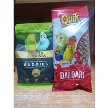 Gold Wings Premium Muhabbet Kuşu Yemi 1kg+Quik Dal Darı 100 Gram+1 Adet Kalamar Kemiği