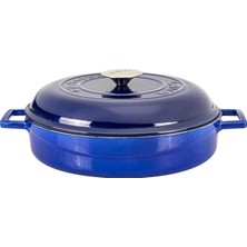 Dora Shopping Metal Serisi - Döküm Çok Amaçlı Tencere, Yuvarlak, 28 Cm, Majolik Mavi, Kubbe Kapak