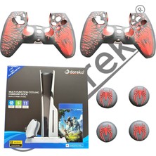 Doreka Ps5 Slim / Pro Uyumlu Soğutuculu Şarj Standı + 2 Adet Silikon Kılıf + 4'lü Analog Koruyucu Set