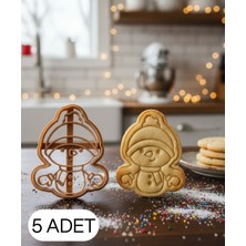 Ulu Pazarlama 5li Mini Atkılı Kardan Adam Kurabiye Kalıbı Snowman Figürlü Çift Parça Şeker ve Oyun Hamuru Kesici