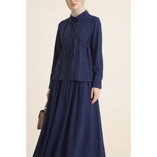 Moda Morfo Önü Şerit Taşlı Bağcıklı Gömlek Etek Ikili Modal Takım  -Laci