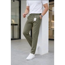 Ser Joven Erkek Haki Slim Fit Likralı Yan Cep Bilek Boy Düz Kumaş Pantolon