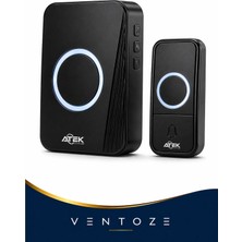 Ventoze Siyah Kablosuz Kapı Zili Su Geçirmez Modern Tasarım 36 Melodi LED Işıklı
