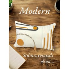 Hd Home Collection Keten Kumaş 35*50 cm Zincir ve Püsküllü Desen Punch Kırlent Kılıfı (Panç)