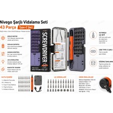 Nivego Şarjlı Vidalama Seti 43 Parça – Elektrikli Tornavida Seti 500MAH Type-C Hızlı Şarj, Hassas Uçlu, Telefon Laptop Tamir Kiti