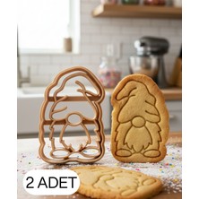 Ulu Pazarlama 2li Mini Uzun Şapkalı Noel Cücesi Kurabiye Kalıbı Gnome Çift Parça Hamur Kesici Şeker ve Oyun Hamuru