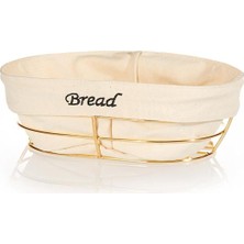 Biradlı Beyaz Bezli Oval Ekmek Sepeti 26X17 cm | Altın Telli – Restoran & Kafe