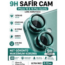 Sonreir iPhone 16 / 16 Plus Deniz Yeşili Metal Kamera Lens Koruyucu Safir Cam Ultra Net HD