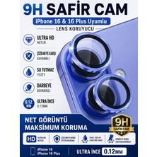Sonreir iPhone 16 / 16 Plus Deniz Mavisi Metal Kamera Lens Koruyucu Safir Cam Ultra Net HD