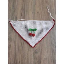 Örgü Bandana, Kirazlı El Örgüsü Desenli Üçgen Bandana, Yazlık Bandana