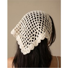 Beyaz Bohem El Örgüsü Bandana