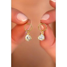 Sunshine 925 Ayar Gümüş ,gold Kaplamalı Kalp Sallantılı Yuvarlak Model Tasarım Küpe