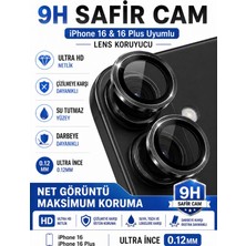 Sonreir iPhone 16 / 16 Plus Siyah Metal Kamera Lens Koruyucu Safir Cam Ultra Net HD