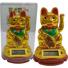 Dünyadan Hediyeler Maneki Neko El Sallayan Şans Kedisi Gold Solar Güneş Enerjili 6X10CM NO7ALT
