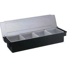Biradlı Bar Konteyner 4\'lü 50×16×9 cm | Kapaklı Polikarbon Organizer – Bar & Kafe