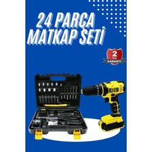 Renklime Metal Şanzıman Çift Akülü Bakır Sargı 24 Parça LED Aydınlatmalı Matkap Seti