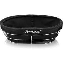 Biradlı Siyah Bezli Oval Ekmek Sepeti 26X17 cm | Krom Telli – Restoran & Kafe