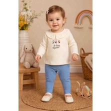 Uçurtma Baby Kids Babybuu Fırfırlı Yaka Detaylı Denim Kotlu Mevsimlik Kız Bebek Alt Üst 2'li Takım