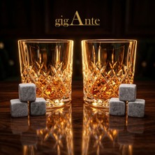 Gigante Deluxe Kristal Viski Bardağı Seti & 6 Adet Mermer Viski Taşı