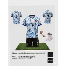 Sidas Portekiz Cristiano Ronaldo Deplasman Beyaz Siyah Çocuk Forması Takımı 4 Parça Çorap Bileklik Hediye
