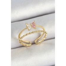 Yıldız Ticaret Mey Ithalat® Pirinç Kelebek Figürlü Zirkon Taşlı Gold Renk Ayarlanabilir Kadın Yüzük