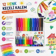 Kids 12 Renk Keçeli Kalem Seti – Çocuklar Için Boyama ve Çizim Kalemi, Su Bazlı Kolay Silinebilir