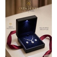 Zeta Jewel 925 Ayar Gümüş Tek Baget Kolye Küpe Set Işıklı Kutulu Şık Hediye