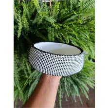 Monokrom Noktalı Modern Geniş Saksı 21*10 cm