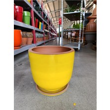 Tabaklı 60 Litre Sarı Detaylı Taş Saksı