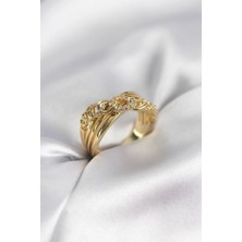Yıldız Ticaret Mey Ithalat® Gold Renk Zirkon Taşlı Zincir Model Kadın Yüzük