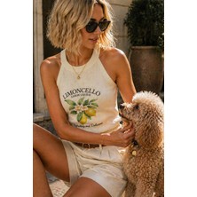 İbeeka Limoncello Muse Crop Halter Yaka Top / Mevsimlik Ince Triko Bluz
