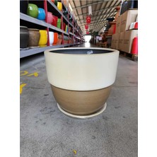 Tabaklı 60 Litre Kahve-Krem Taş Saksı