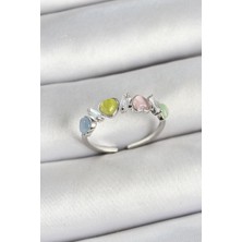 Yıldız Ticaret Mey Ithalat® Pirinç Sıralı Kalp Figürlü Zirkon Taşlı Gümüş Renk Ayarlanabilir Kadın Yüzük