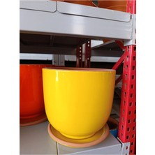 25-30 Litre Tabaklı Sarı Dekoratif Toprak Saksı
