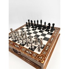 Özbience Premium Ahşap Satranç Takımı, Klasik Metal Taşlar, Ofis ve Dekor Için