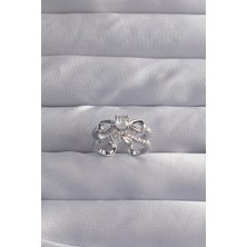 Yıldız Ticaret Mey Ithalat® Pirinç Ayarlamalı Gümüş Renk Zirkon Taşlı 2li Görünüm Fiyonk Yüzük