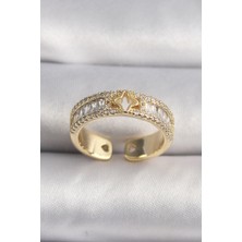 Yıldız Ticaret Mey Ithalat® Pirinç Gold Renk Zirkon Taşlı Yıldız Işleme Vıp Seri Kadın Yüzük