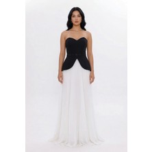 Bdm Exclusive Straplez Kalp Yaka Peplum Taş Kemerli Premium Abiye Elbise