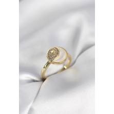 Yıldız Ticaret Mey Ithalat® Ay Yıldız Model Gold Renk Zirkon Taşlı Kadın Yüzük